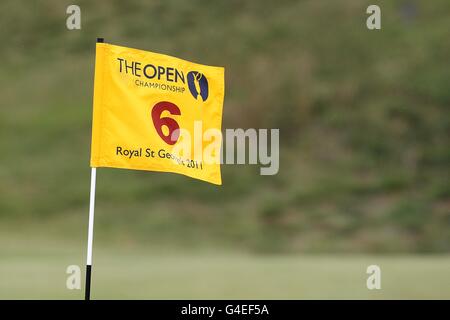 Golf - le championnat ouvert 2011 - jour 1 - Royal St George's. Vue générale sur les drapeaux du Royal St George's. Banque D'Images