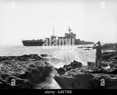 - HMS Warspite militaire s'échouer - Prussia Cove, Cornwall Banque D'Images