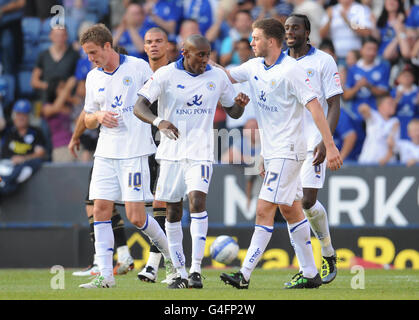 Lloyd Dyer de Leicester City célèbre son but lors de la pré saison amicale au King Power Stadium, Leicester. Banque D'Images