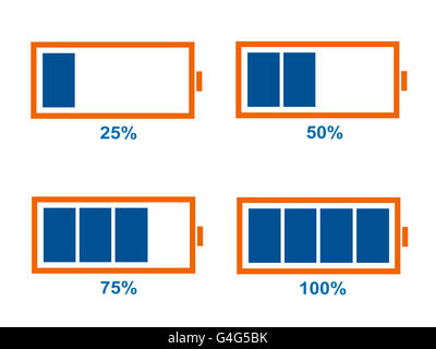 Quatre Batterie avec indicateur de niveau. Le rendu 3D Banque D'Images
