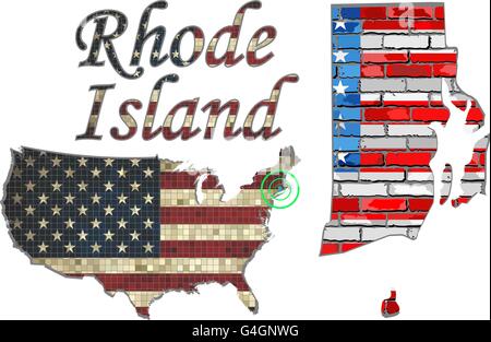 États-unis d'état de Rhode Island sur un mur de briques Banque D'Images