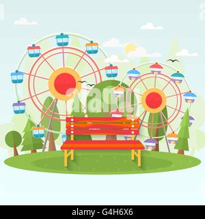 Banc dans un parc d'attractions . Vector illustration télévision . Illustration de Vecteur