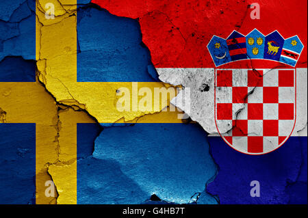 Pavillon de la Suède et la Croatie peint sur mur fissuré Banque D'Images