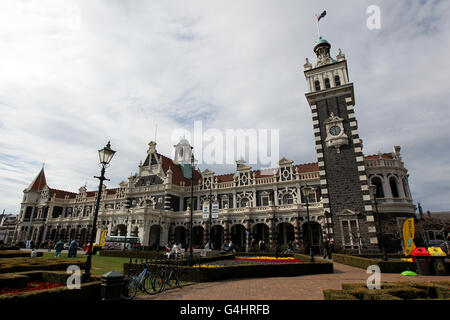 Dunedin Views, Nouvelle-Zélande. Vue générale sur la gare de Dunedin Banque D'Images