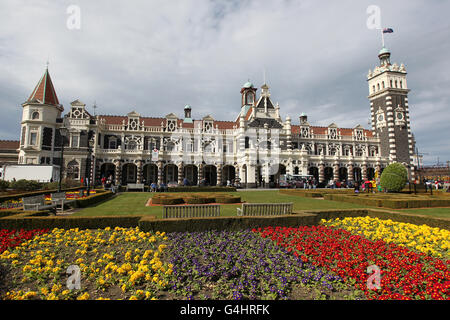 Dunedin Views, Nouvelle-Zélande. Vue générale sur la gare de Dunedin Banque D'Images