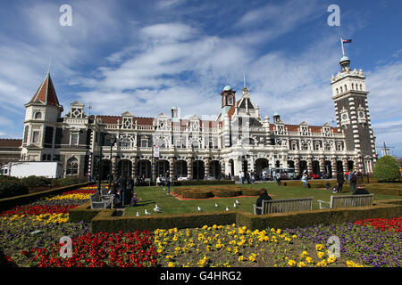 Dunedin Views, Nouvelle-Zélande. Vue générale sur la gare de Dunedin Banque D'Images