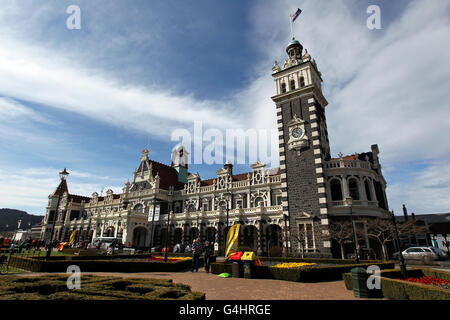 Dunedin Views, Nouvelle-Zélande. Vue générale sur la gare de Dunedin Banque D'Images