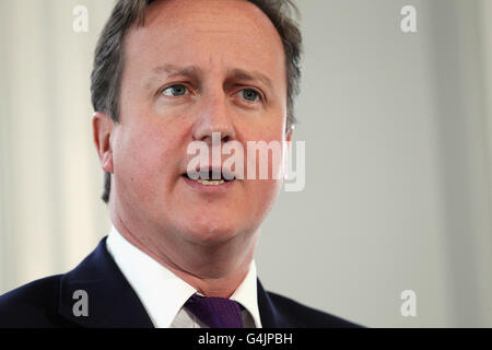 Le Premier ministre David Cameron prononce un discours sur l'immigration à l'Institute for Government de Londres. Banque D'Images