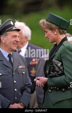 La princesse de Galles s'entretient avec un vétéran de la guerre lorsqu'elle et son mari, le prince de Galles, ont visité le cimetière de sépultures de guerre du Commonwealth à Prague, en Tchécoslovaquie, à la fin de leur visite officielle dans le pays Banque D'Images