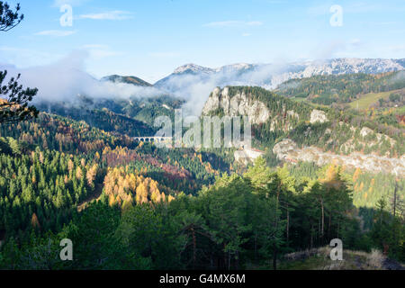 Voir à partir de 20 vues Shilling du chemin de fer du Semmering avec le Kalte-Rinne Polleroswand , le viaduc , Rax, Autriche, Niederöster Banque D'Images