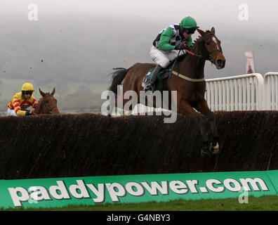 Courses hippiques - The Open 2011 - campagne Day - Cheltenham Racecourse.Bescot Springs monté par M. S Fox dans le Irish Times amateur Riders handicap Chase au Cheltenham course. Banque D'Images