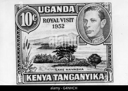 Un timbre spécial commémorant la visite de la princesse Elizabeth et du duc d'Édimbourg au Kenya sera en vente pendant neuf jours seulement au Kenya, en Ouganda et au Tanganyika. Banque D'Images