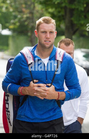 Wimbledon London,UK. 19 juin 2016. Joueur professionnel américain Jack Sock arrive au All England Club pour la pratique de l'avant des championnats de tennis de Wimbledon 2016 : Crédit amer ghazzal/Alamy Live News Banque D'Images