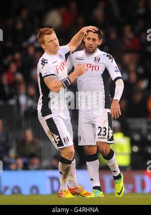 Fulham's Clint Dempsey (right) celebrates after scoring the opening goal of  the game with his team-mate Eddie Johnson (left Stock Photo - Alamy