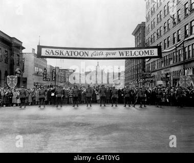 L'accueil donné par la ville de Saskatoon à la princesse Elizabeth et au duc d'Édimbourg, lors de leur tournée au Canada. Banque D'Images