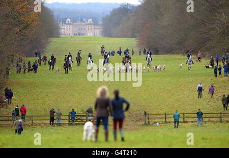 Après Noël chasses.La chasse de Beaufort le lendemain de Noël se réunit à Worcester Lodge, Gloucestershire. Banque D'Images