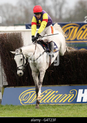 Les Grands crus de Tom Scudamore remportent les williamhill.com Felitham novices Steeple Chase lors du William Hill Winter Festival à l'hippodrome de Kempton Park. Banque D'Images