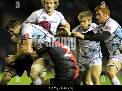 Rugby Union - RaboDirect PRO12 - Edinburgh Rugby / Glasgow Warriors - Murrayfield.Ross Ford d'Édimbourg défie Johnnie Beattie des Glasgow Warriors lors du match RaboDirect PRO12 à Murrayfield, Édimbourg. Banque D'Images