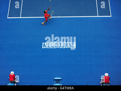 Tennis - 2012 Open d'Australie - sixième jour - Melbourne Park.JO-Wilfried Tsonga en action contre Frederico Gil au Portugal Banque D'Images