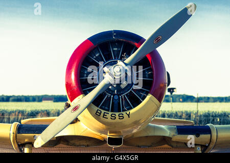 Vintage restauré fait canadien formateur Harvard pour les avions en provenance de WW2 s'asseoir sur le tarmac de l'aéroport. Banque D'Images