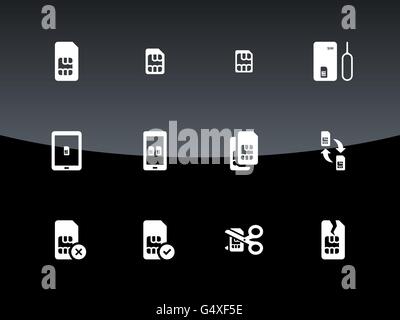 Cartes SIM mini, micro, nano icônes sur fond noir. Illustration de Vecteur