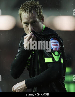 Luciano Becchio, de Leeds United, célèbre le troisième but du match de Champinoship de la npower football League à Ashton Gate, Bristol. Banque D'Images