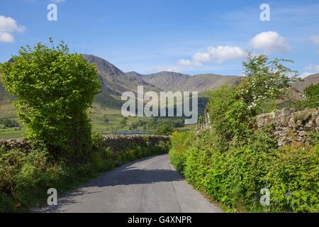 Jolie lane à Little Langdale Tarn, Lake District, Cumbria, Angleterre Banque D'Images