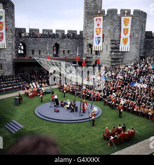 Une vue générale à l'intérieur du château de Caernarfon de l'investiture de Le Prince de Galles Banque D'Images