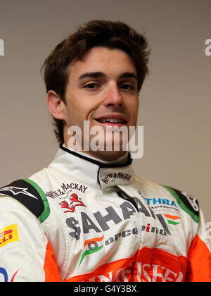 Courses automobiles - Formule 1 - lancement de la Force India VJM05 - circuit Silverstone.Jules Bianchi, le pilote de force India lors du lancement du Sahara Force India VJM05 sur le circuit Silverstone, dans le Northamptonshire. Banque D'Images