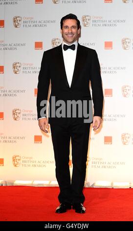 Jon Hamm dans la salle de presse des Orange British Academy film Awards 2012 à l'Opéra Royal, Bow Street, Londres. Banque D'Images