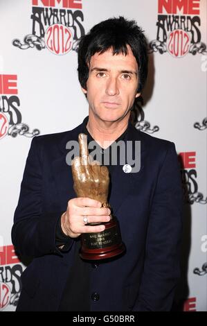 NME Awards 2012 - salle de presse - Londres.Johnny Marr dans la salle de presse des prix NME 2012 à l'O2 Academy de Brixton, Londres. Banque D'Images