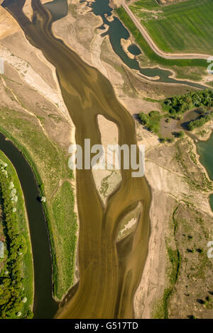 Vue aérienne, la reconstruction de Lippe par la bouche de la rivière Lippe, Lippeverband, Wesel, du Rhin, de la Ruhr, North Rhine Westphalia, Banque D'Images