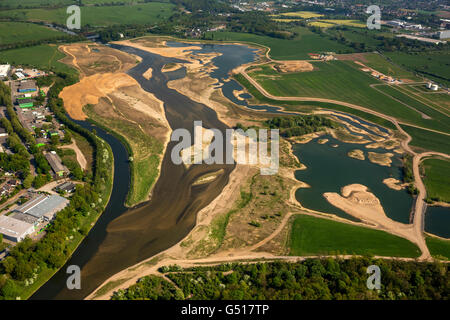 Vue aérienne, la reconstruction de Lippe par la bouche de la rivière Lippe, Lippeverband, Wesel, du Rhin, de la Ruhr, North Rhine Westphalia, Banque D'Images