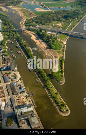 Vue aérienne, la reconstruction de Lippe par la bouche de la rivière Lippe, Lippeverband, Wesel, du Rhin, de la Ruhr, North Rhine Westphalia, Banque D'Images