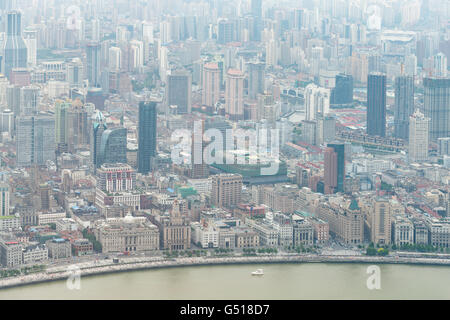 Chine, Shanghai, vue à partir de la Shanghai World Financial Center pour le Bund Banque D'Images