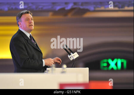 Ed Balls, chancelier de l'ombre, s'adresse à la conférence annuelle des chambres de commerce britanniques, au Methodist Central Hall de Londres. Banque D'Images