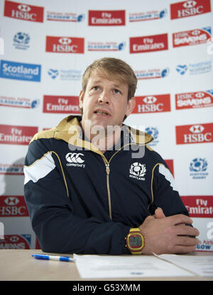 Graham Shiel, entraîneur principal de Scotland 7, lors d'une annonce d'équipe au stade Scotstoun, à Glasgow. Banque D'Images