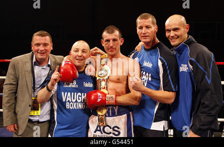 Derry Mathews après le titre de poids léger britannique BBBofC combat contre Anthony Crolla au Sports Center, Oldham. Banque D'Images