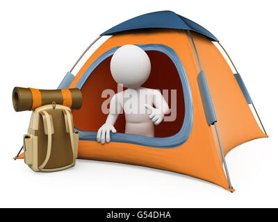 3d white people. Tente de camping. Isolé sur fond blanc. Banque D'Images