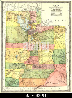 Carte d'état de l'UTAH. Les comtés, 1907 Banque D'Images