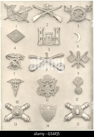 Insigne US ARMY : Inf.;Payer;Ingénieurs;Cav.;;Signal Medical;explosées;1907 Artillerie Banque D'Images