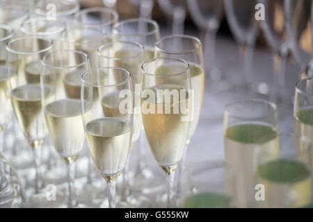 Champagne servi dans des verres d'une bouteille lors d'une réception au champagne. Banque D'Images