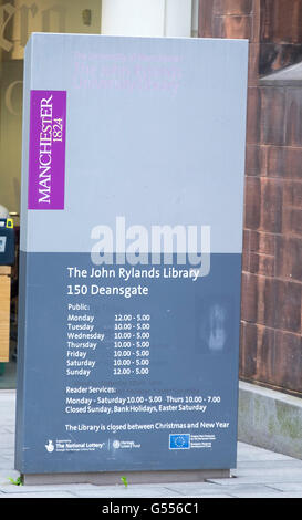 Inscrivez-vous à la bibliothèque John Rylands, Manchester Banque D'Images