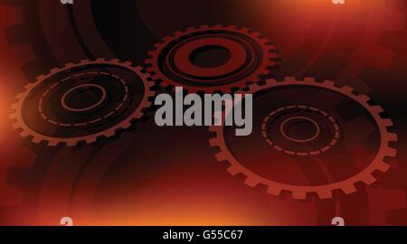 Les couleurs rouge et orange foncé abstract vector background technique gears Illustration de Vecteur