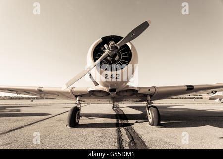 Vintage restauré fait canadien formateur Harvard pour les avions en provenance de WW2 s'asseoir sur le tarmac de l'aéroport. Banque D'Images