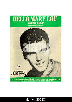 Une feuille de couverture musique Hello Mary Lou par Ricky Nelson. Banque D'Images