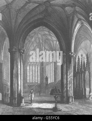 La cathédrale de Wells, SOMERSET : la dame Chapelle, antique print c1842 Banque D'Images