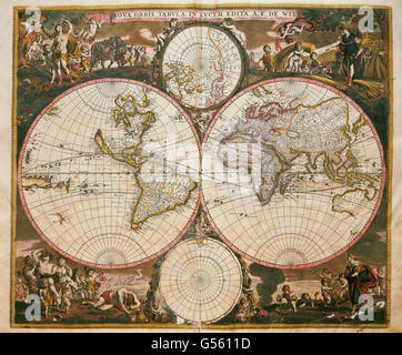 Nova Orbis Tabula in Lucem Edita (ca. 1665). Carte du monde par Frederick de Wit (1630-1706), mathématicien et cartographe néerlandais. Amsterdam, 17ème siècle. Banque D'Images