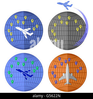 Ensemble d'icônes de l'avion. Voyagez en avion. Banque D'Images