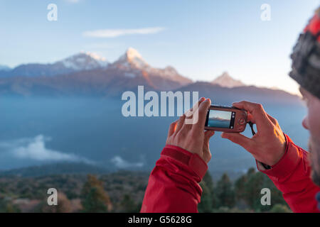 Le Népal, Région de l'Ouest, Ghode Pani, sur le circuit de l'Annapurna - Jour 14 - De Ghorepani à Tikhe Dhunga - Annapurna I et au sud de la colline de Poon Banque D'Images